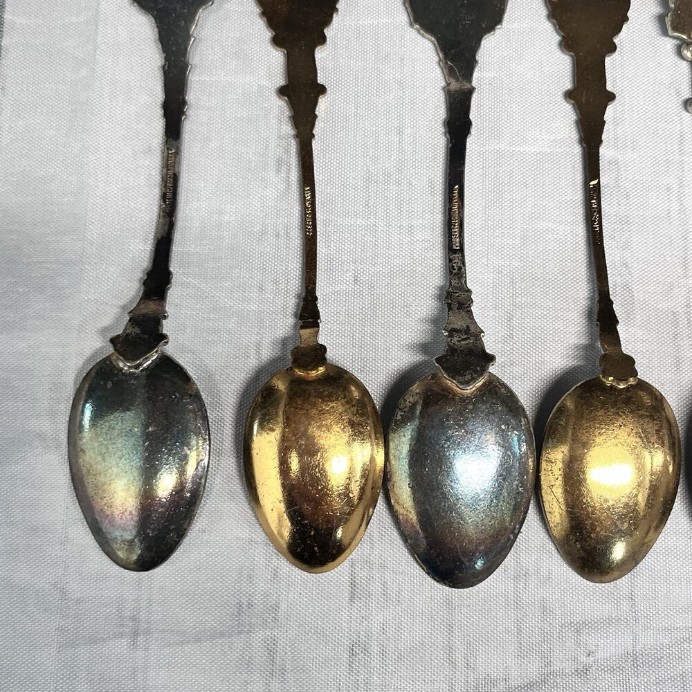 Vintage 6 pc Spoon Lot Czechoslovakia Cloisonné Enamel Floral Maidens (#25B) - Picture 10 of 12
